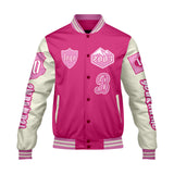 Custom Pink White Letterman Varsity Jacket Personalized Embroidery Printing