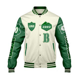 Custom White Green Letterman Varsity Jacket Personalized Embroidery Printing