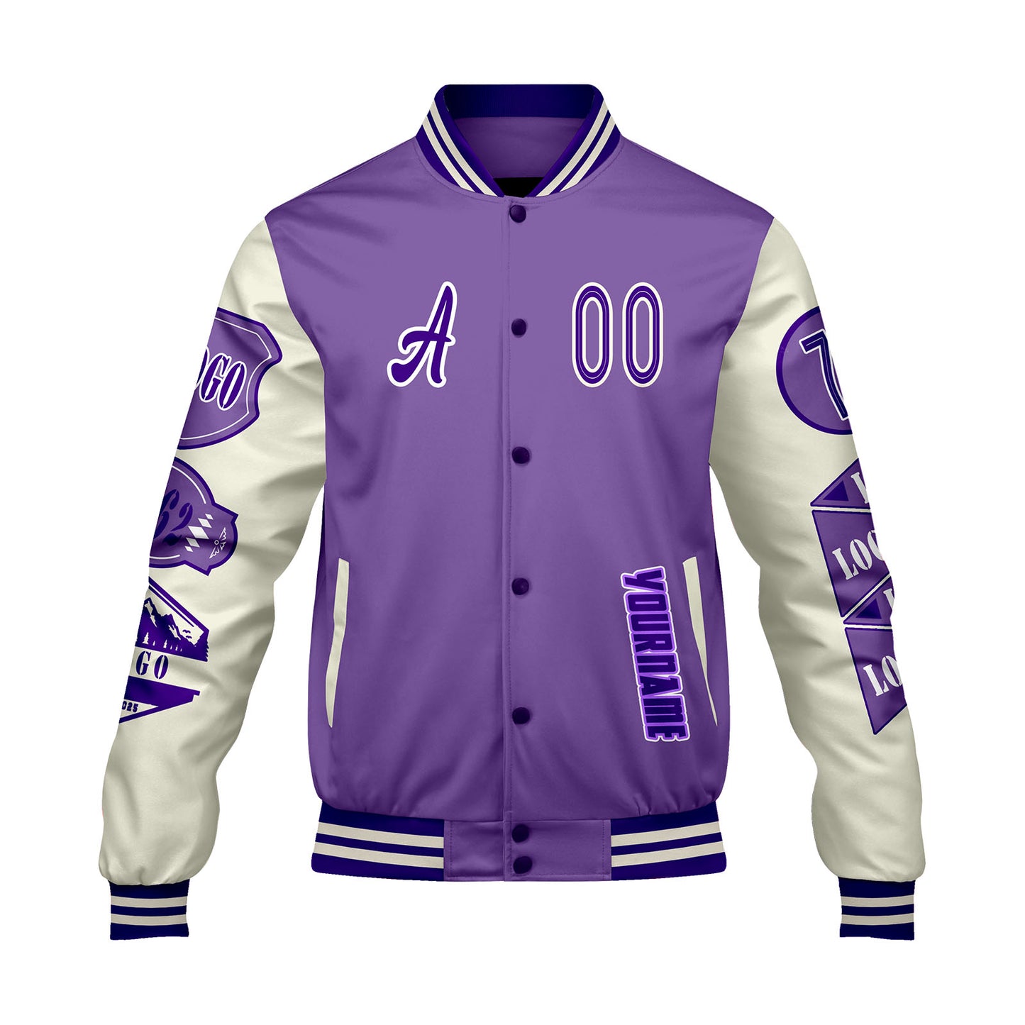 Custom Purple White Letterman Varsity Jacket Personalized Embroidery Printing