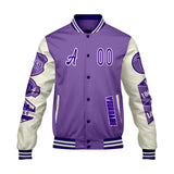 Custom Purple White Letterman Varsity Jacket Personalized Embroidery Printing