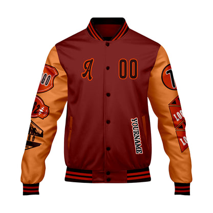 Custom Burgundy Dark Orange Letterman Varsity Jacket Personalized Embroidery Printing