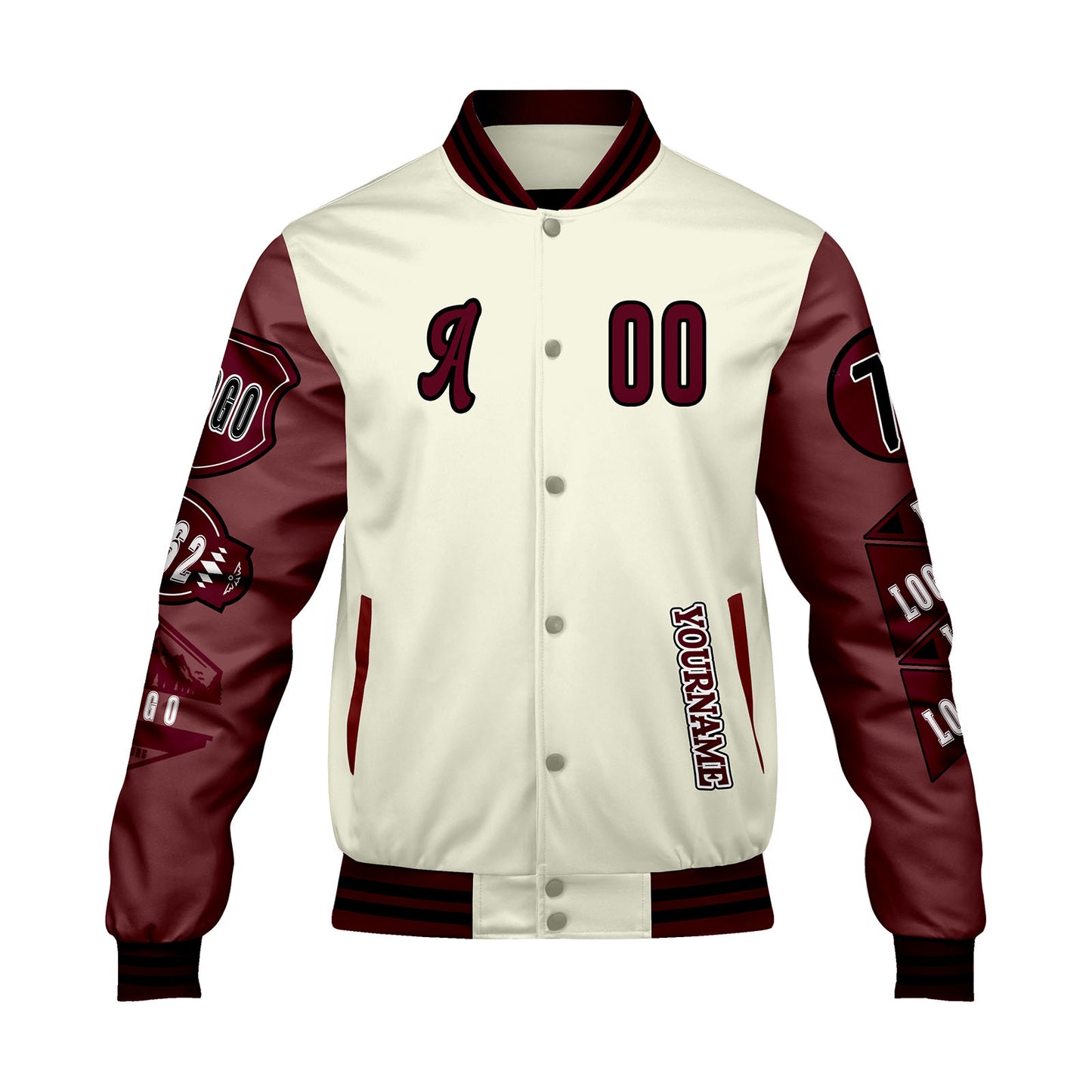 Custom White Burgundy Letterman Varsity Jacket Personalized Embroidery Printing