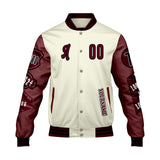 Custom White Burgundy Letterman Varsity Jacket Personalized Embroidery Printing