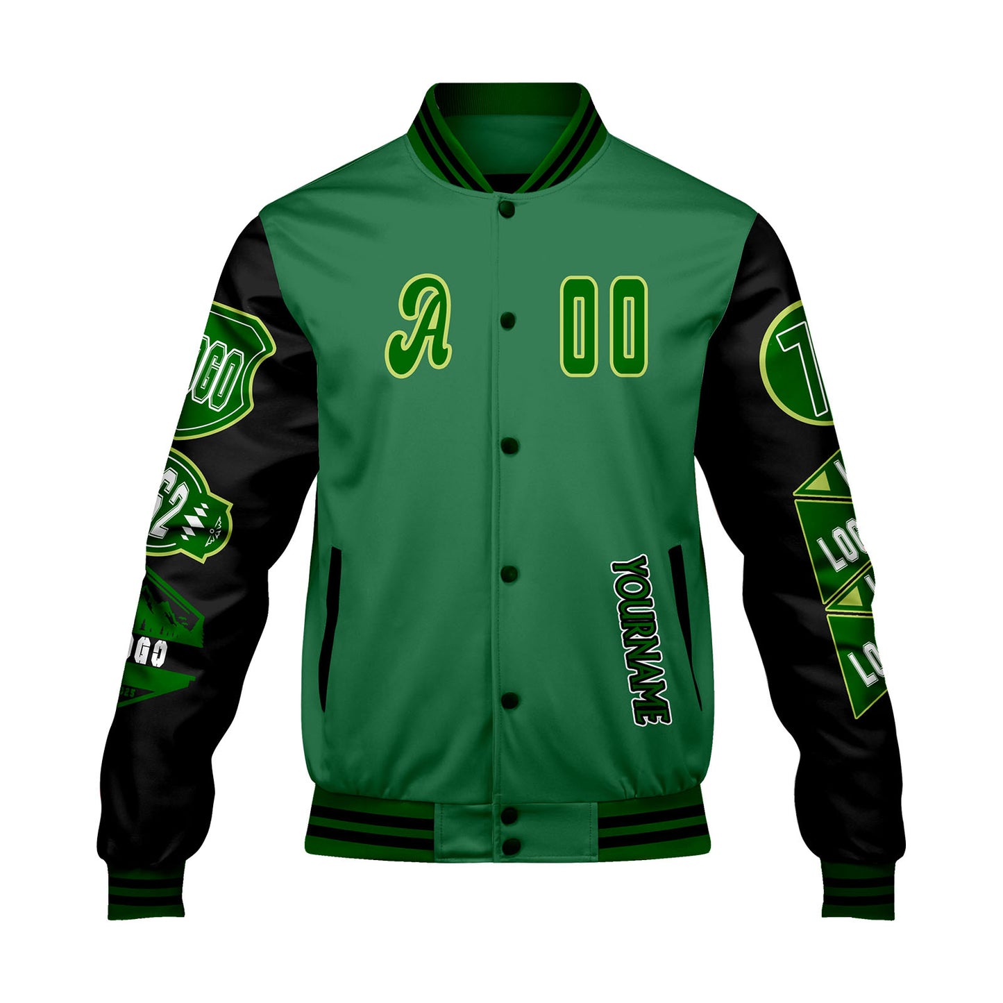 Custom Green Black Letterman Varsity Jacket Personalized Embroidery Printing
