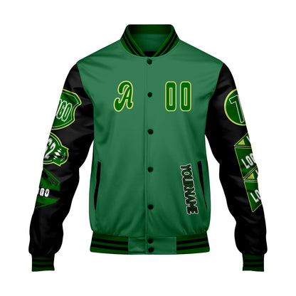 Custom Green Black Letterman Varsity Jacket Personalized Embroidery Printing