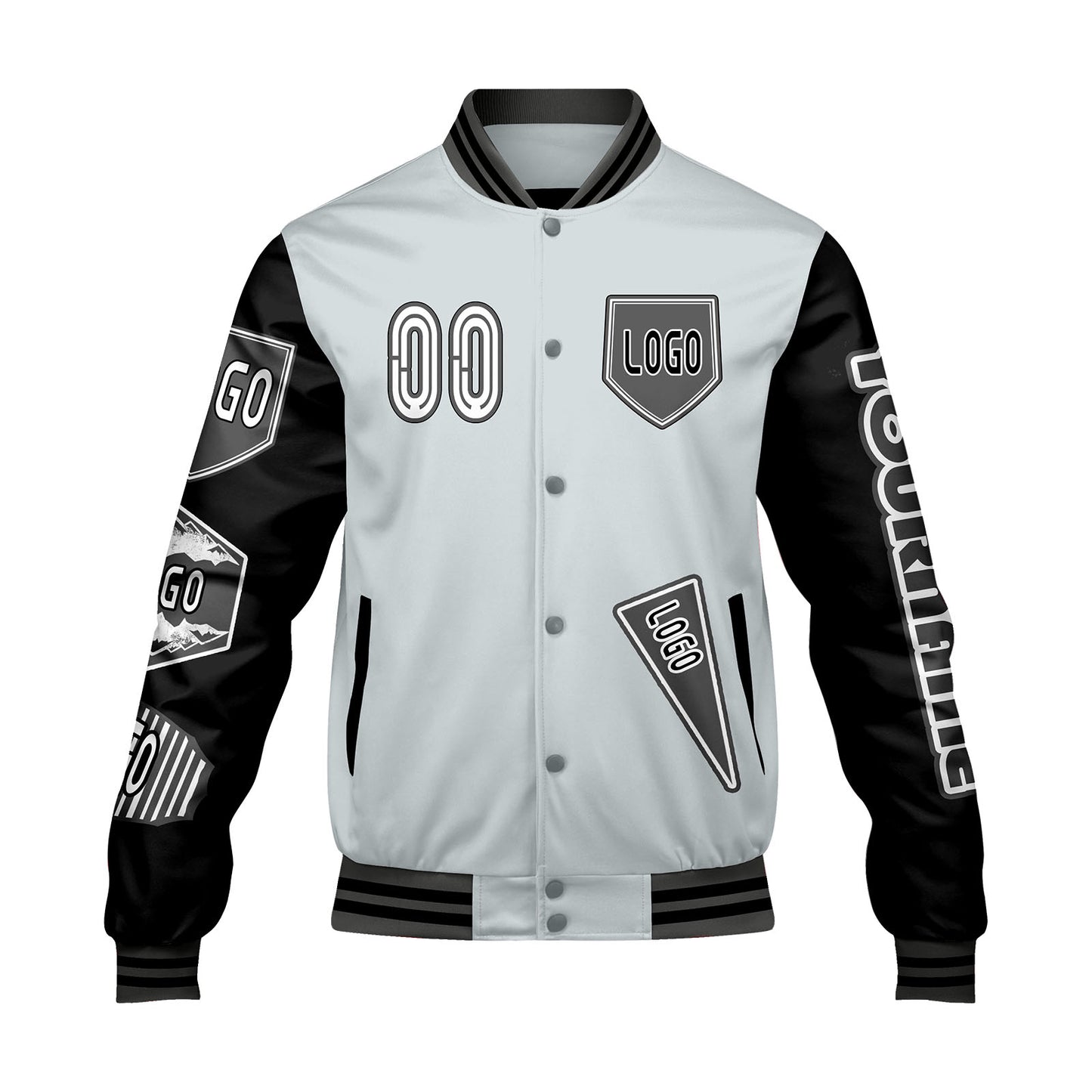 Custom Gray Black Letterman Varsity Jacket Personalized Embroidery Printing