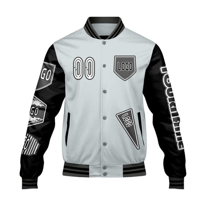 Custom Gray Black Letterman Varsity Jacket Personalized Embroidery Printing
