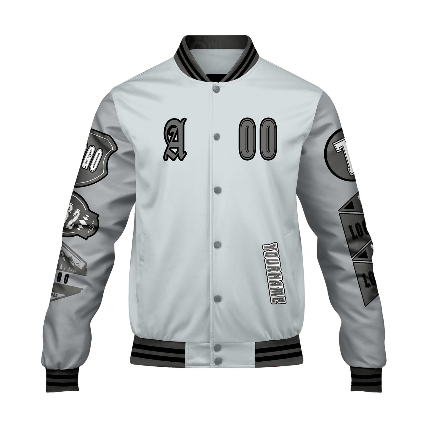 Custom Gray Letterman Varsity Jacket Personalized Embroidery Printing