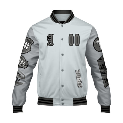 Custom Gray Letterman Varsity Jacket Personalized Embroidery Printing