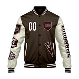 Custom Brown White Letterman Varsity Jacket Personalized Embroidery Printing