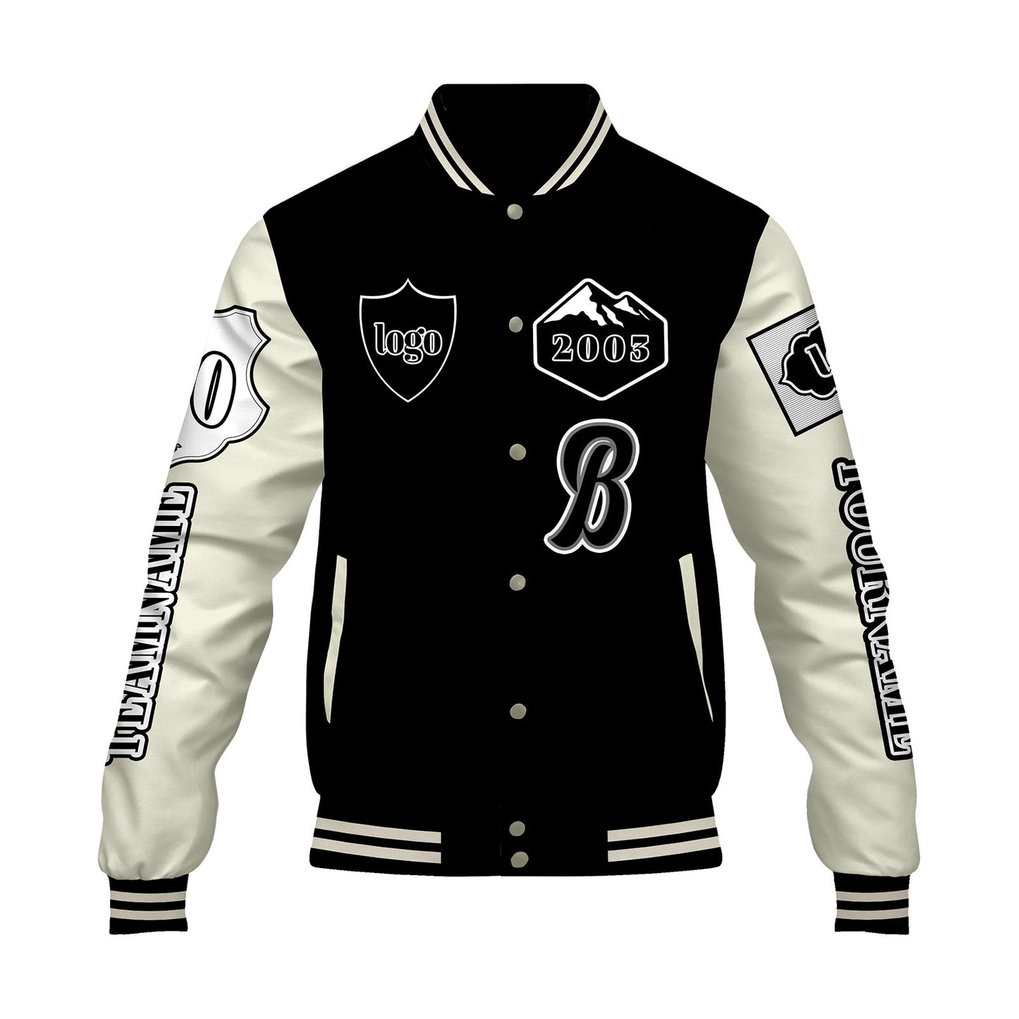 Custom Black White Letterman Varsity Jacket Personalized Embroidery Printing