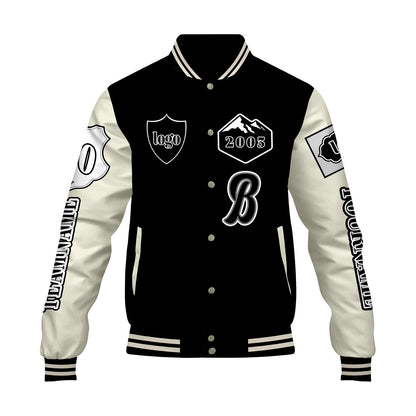 Custom Black White Letterman Varsity Jacket Personalized Embroidery Printing