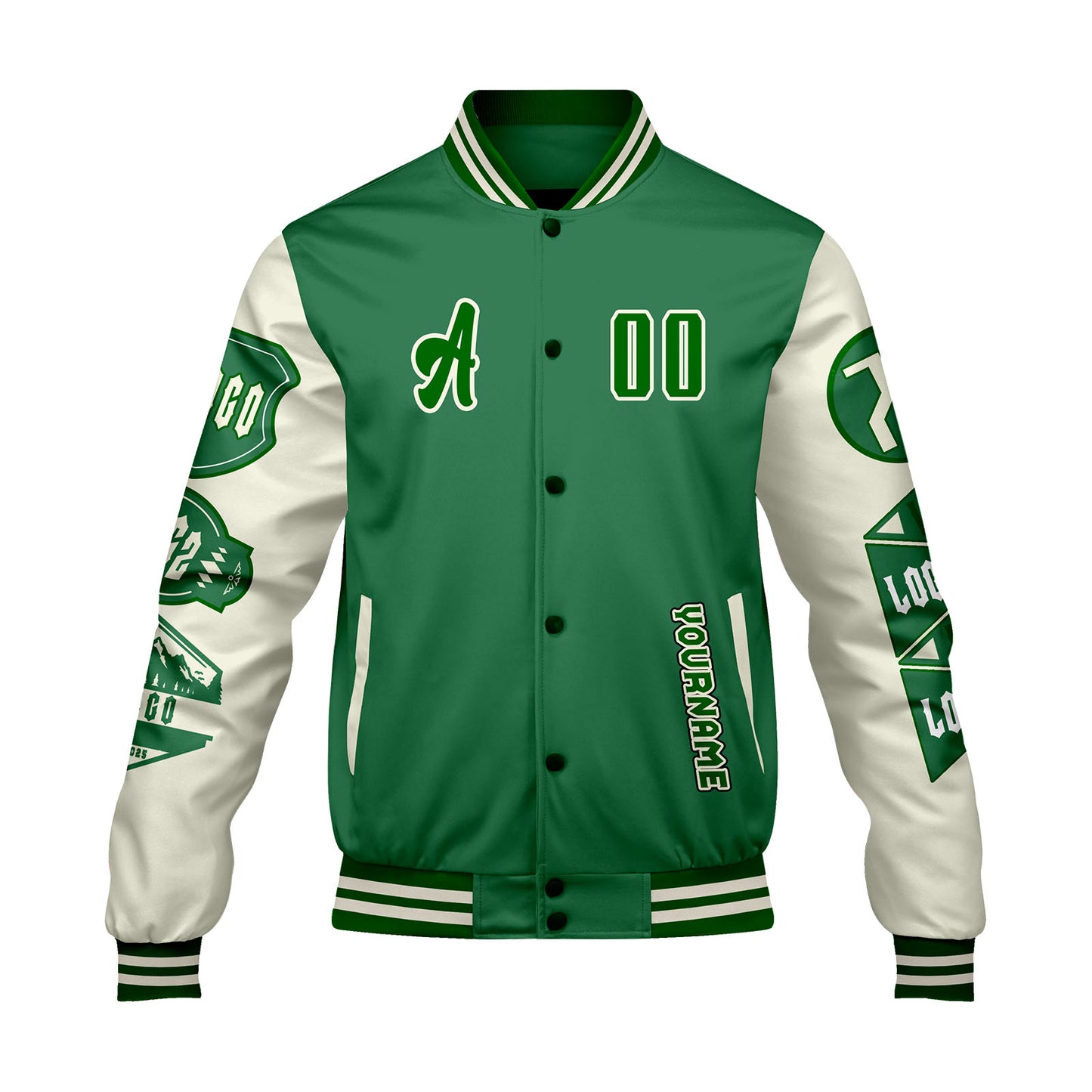 Custom Green White Letterman Varsity Jacket Personalized Embroidery Printing