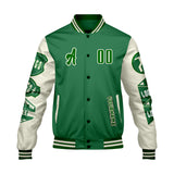 Custom Green White Letterman Varsity Jacket Personalized Embroidery Printing