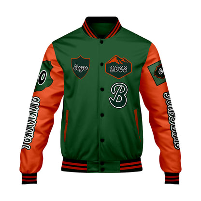 Custom Green Orange Letterman Varsity Jacket Personalized Embroidery Printing