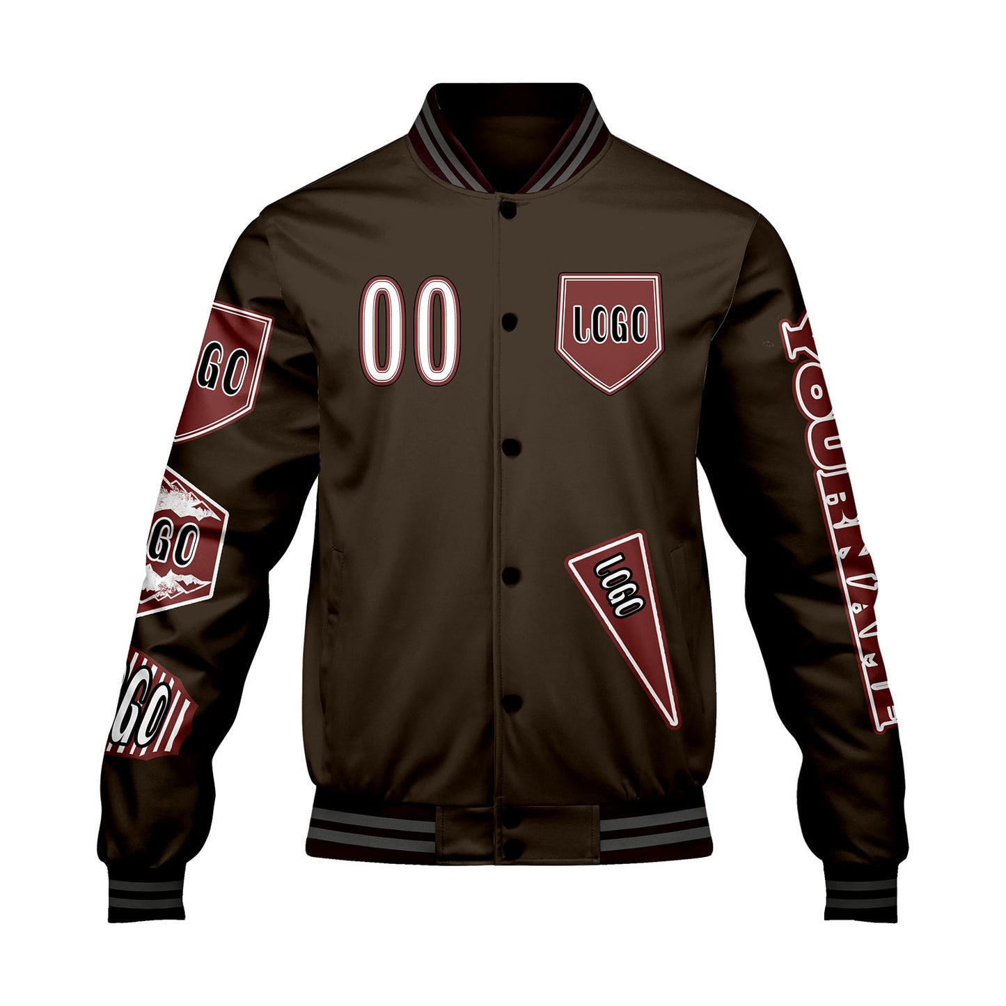 Custom Brown Letterman Varsity Jacket Personalized Embroidery Printing