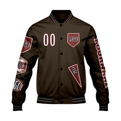 Custom Brown Letterman Varsity Jacket Personalized Embroidery Printing