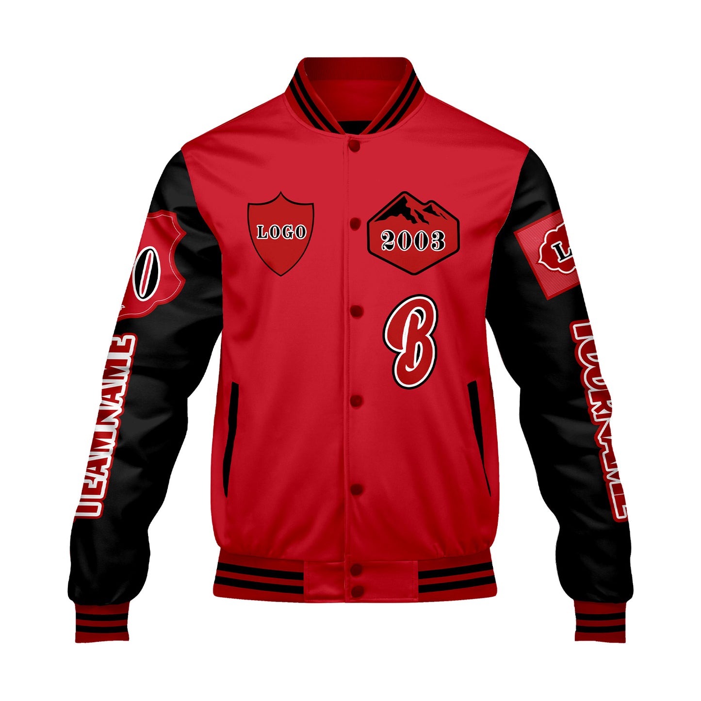 Custom Bright Red Black Letterman Varsity Jacket Personalized Embroidery Printing