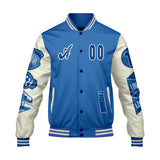 Custom Blue White Letterman Varsity Jacket Personalized Embroidery Printing
