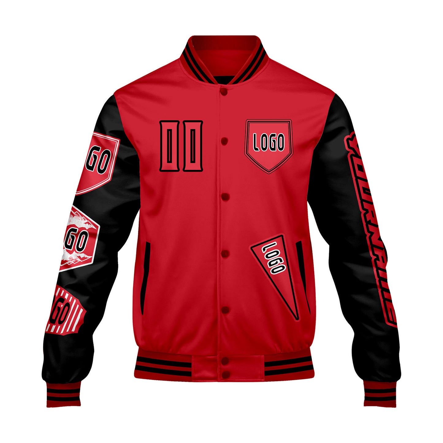 Custom Red Black Letterman Varsity Jacket Personalized Embroidery Printing