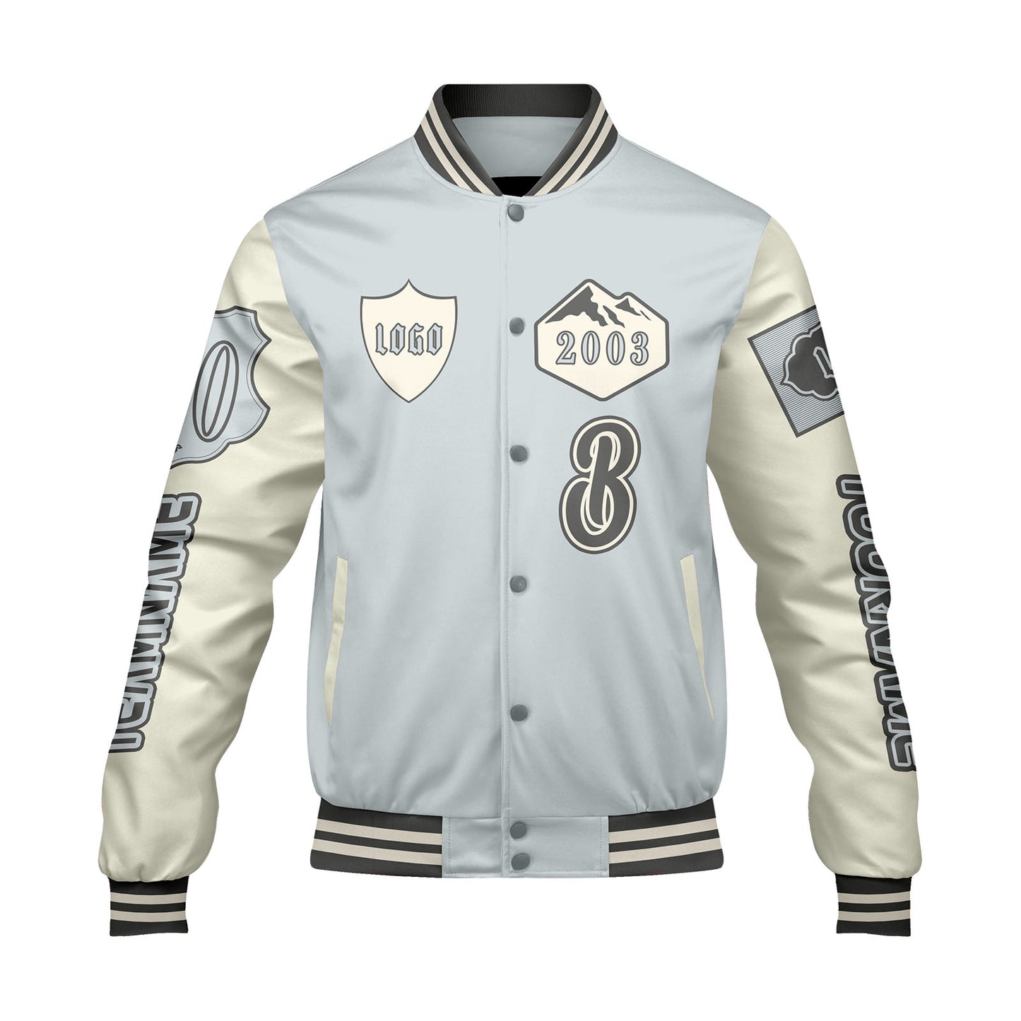 Custom Gray White Letterman Varsity Jacket Personalized Embroidery Printing