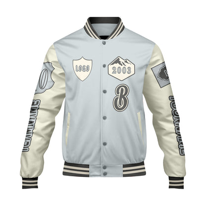 Custom Gray White Letterman Varsity Jacket Personalized Embroidery Printing