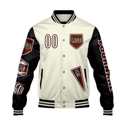Custom White Black Letterman Varsity Jacket Personalized Embroidery Printing