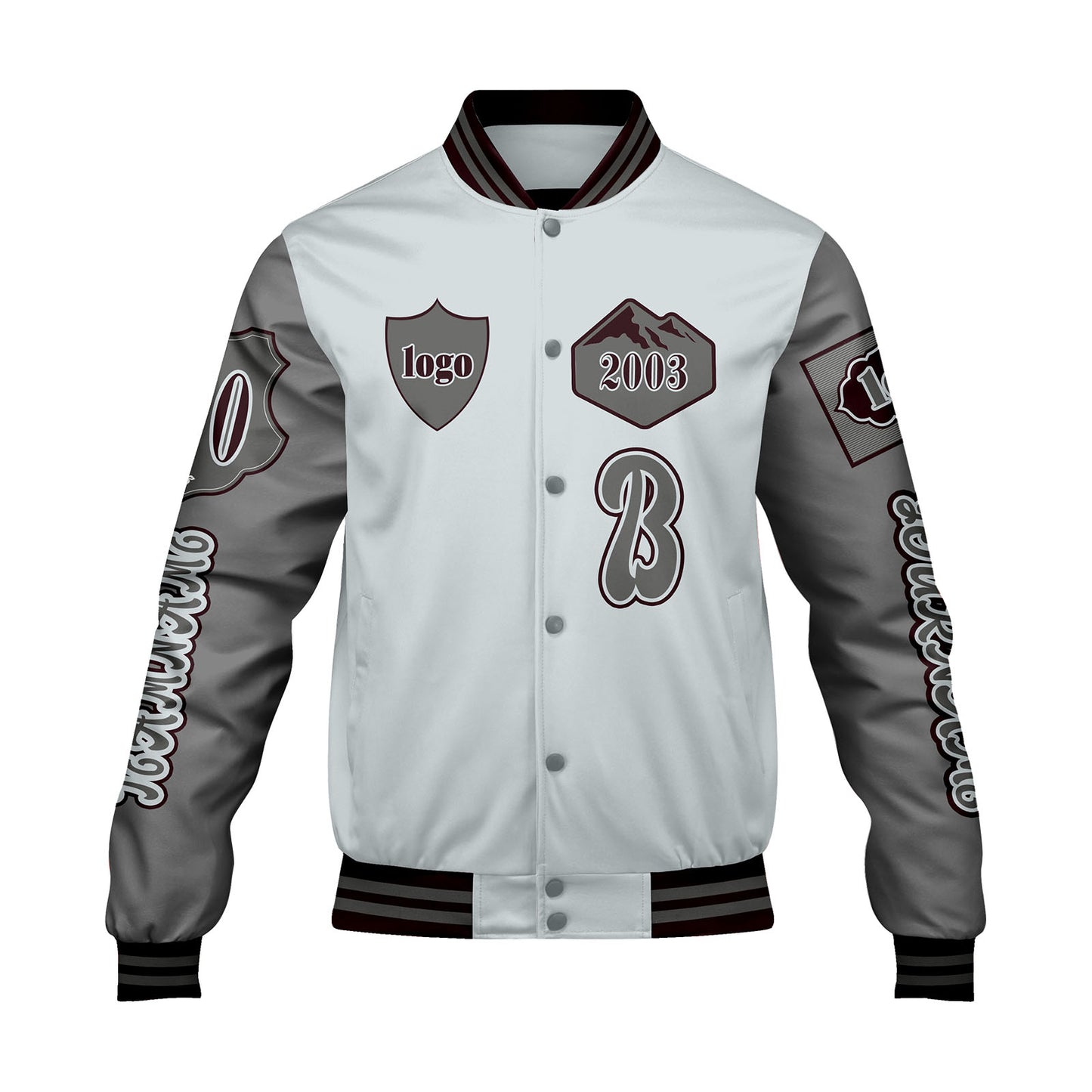 Custom Gray Letterman Varsity Jacket Personalized Embroidery Printing