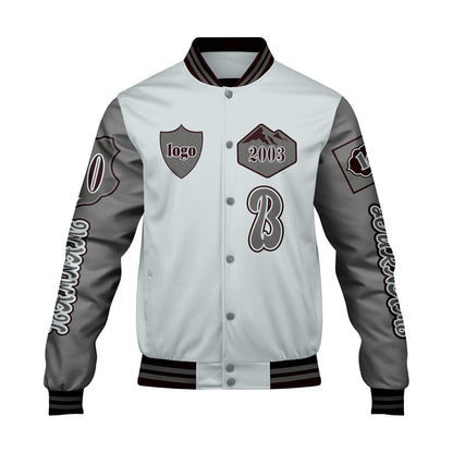 Custom Gray Letterman Varsity Jacket Personalized Embroidery Printing