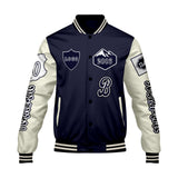 Custom Navy White Letterman Varsity Jacket Personalized Embroidery Printing