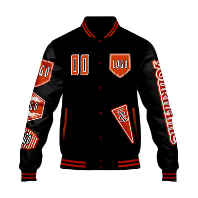 Custom Black Letterman Varsity Jacket Personalized Embroidery Printing