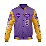 Custom Purple Yellow Letterman Varsity Jacket Personalized Embroidery Printing