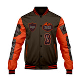 Custom Brown Orange Letterman Varsity Jacket Personalized Embroidery Printing