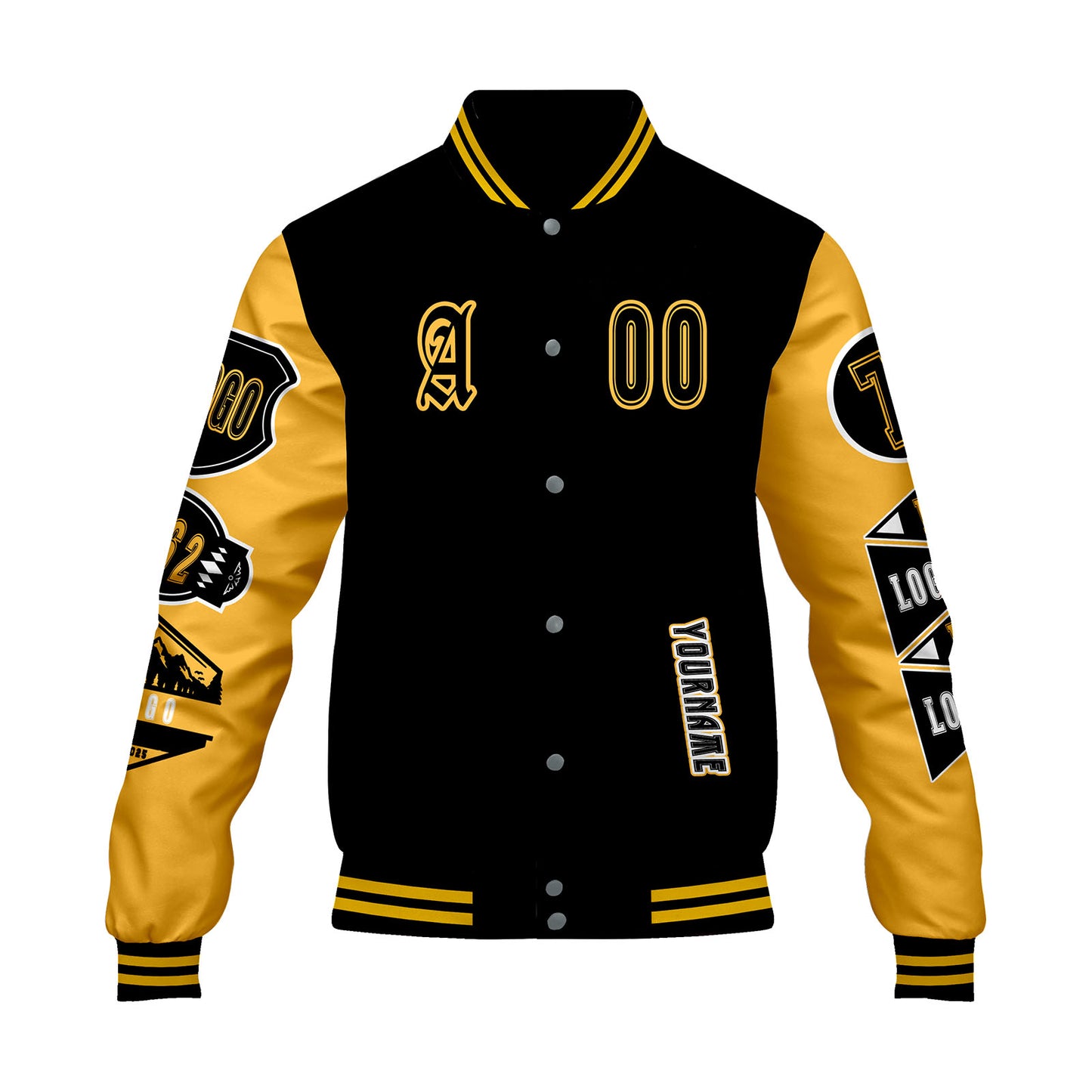 Custom Black Yellow Letterman Varsity Jacket Personalized Embroidery Printing