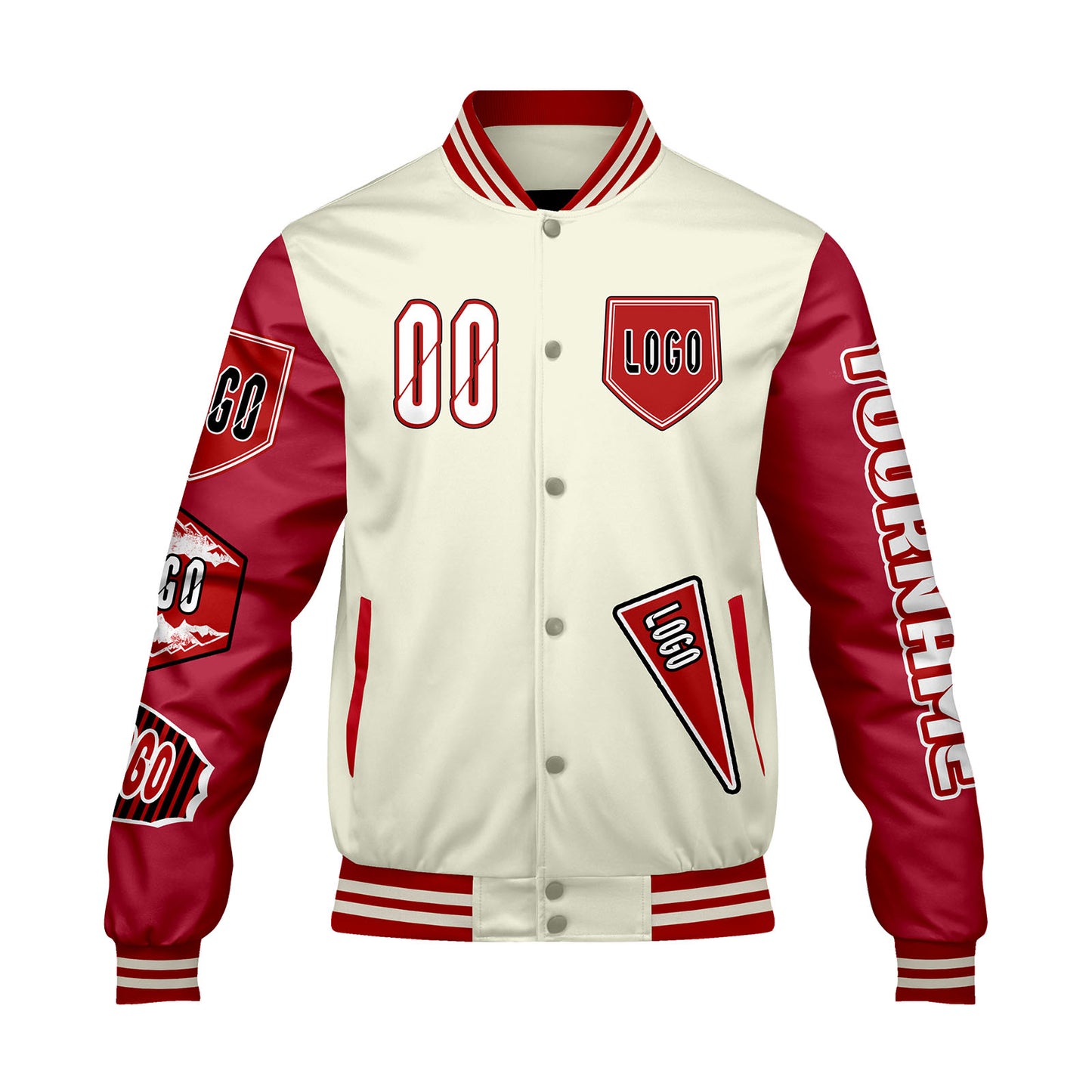 Custom White Bright Red Letterman Varsity Jacket Personalized Embroidery Printing