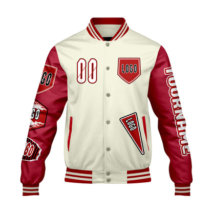 Custom White Bright Red Letterman Varsity Jacket Personalized Embroidery Printing