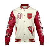 Custom White Bright Red Letterman Varsity Jacket Personalized Embroidery Printing