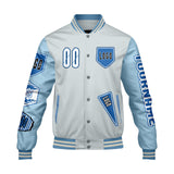 Custom Gray Lion Blue Letterman Varsity Jacket Personalized Embroidery Printing