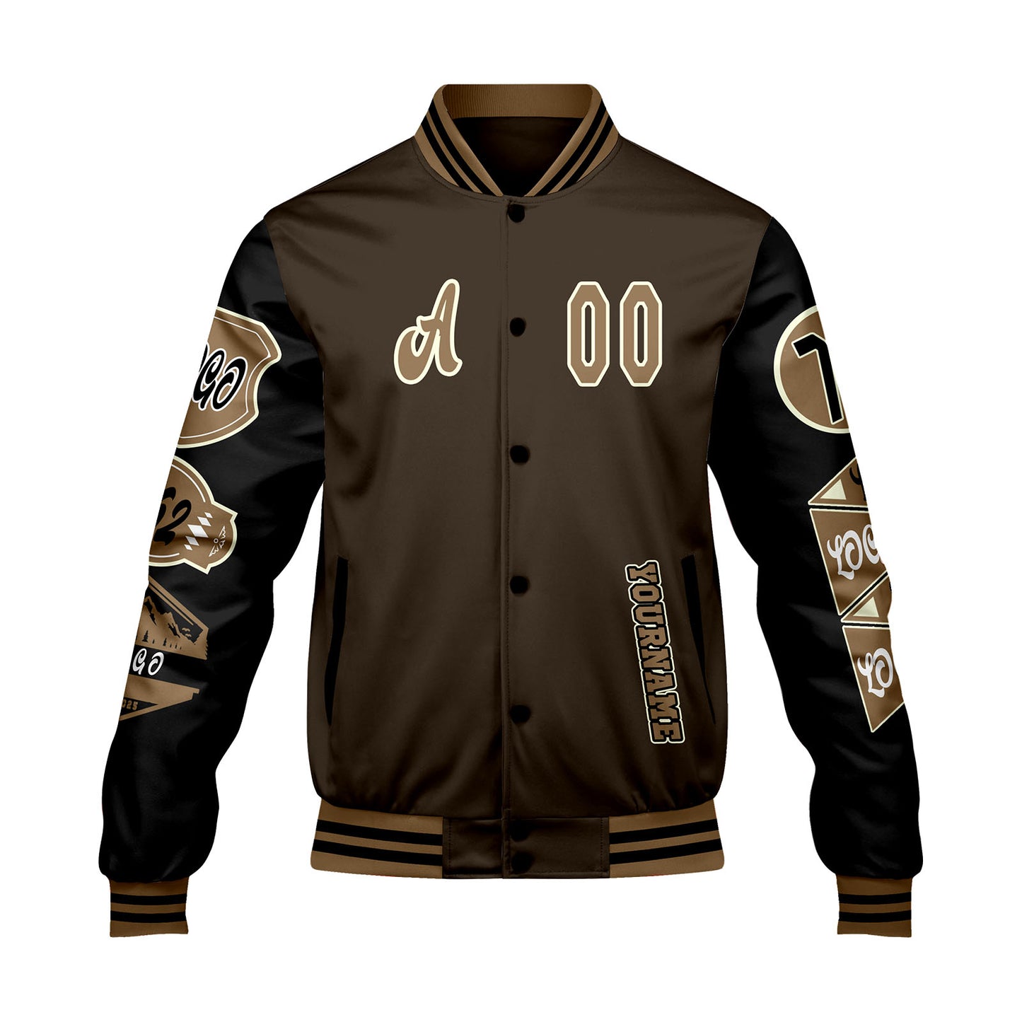 Custom Brown Black Letterman Varsity Jacket Personalized Embroidery Printing