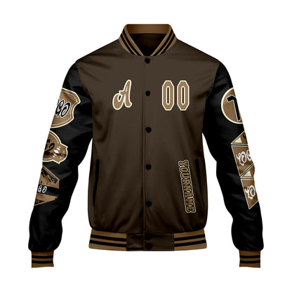 Custom Brown Black Letterman Varsity Jacket Personalized Embroidery Printing