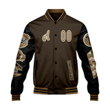Custom Brown Black Letterman Varsity Jacket Personalized Embroidery Printing