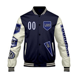 Custom Navy White Letterman Varsity Jacket Personalized Embroidery Printing
