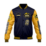 Custom Navy Yellow Letterman Varsity Jacket Personalized Embroidery Printing