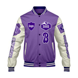 Custom Purple White Letterman Varsity Jacket Personalized Embroidery Printing