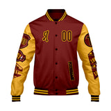 Custom Burgundy Yellow Letterman Varsity Jacket Personalized Embroidery Printing