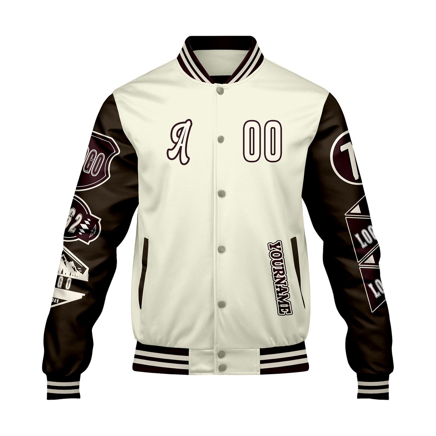Custom White Brown Letterman Varsity Jacket Personalized Embroidery Printing