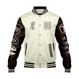 Custom White Brown Letterman Varsity Jacket Personalized Embroidery Printing