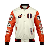 Custom White Bright Orange Letterman Varsity Jacket Personalized Embroidery Printing