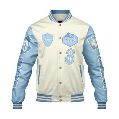 Custom White Blue Letterman Varsity Jacket Personalized Embroidery Printing