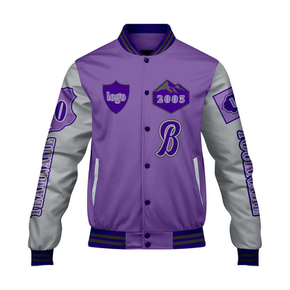 Custom Purple Light Gray Letterman Varsity Jacket Personalized Embroidery Printing
